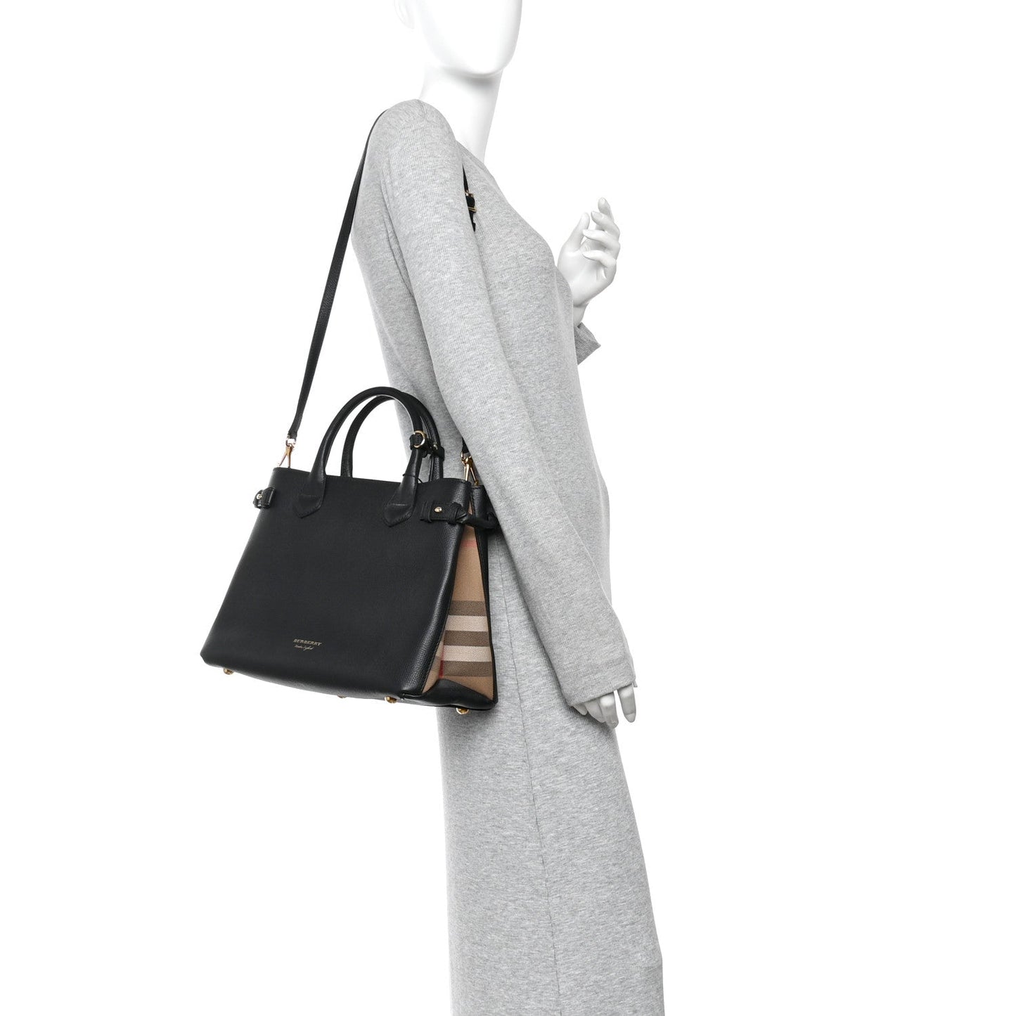 Derby Calfskin House Check Medium Banner Tote Black