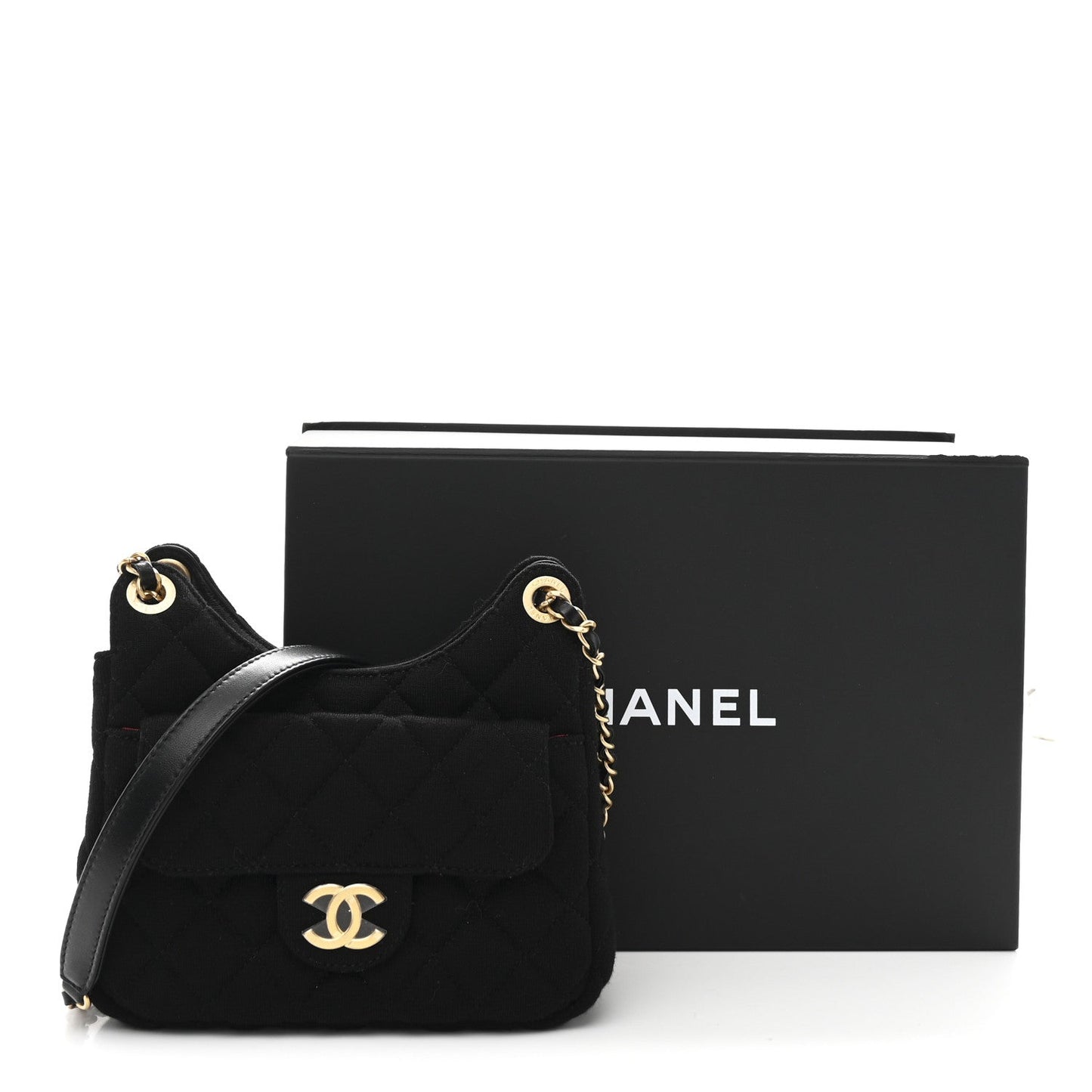 Jersey Quilted Small Wavy CC Hobo Black