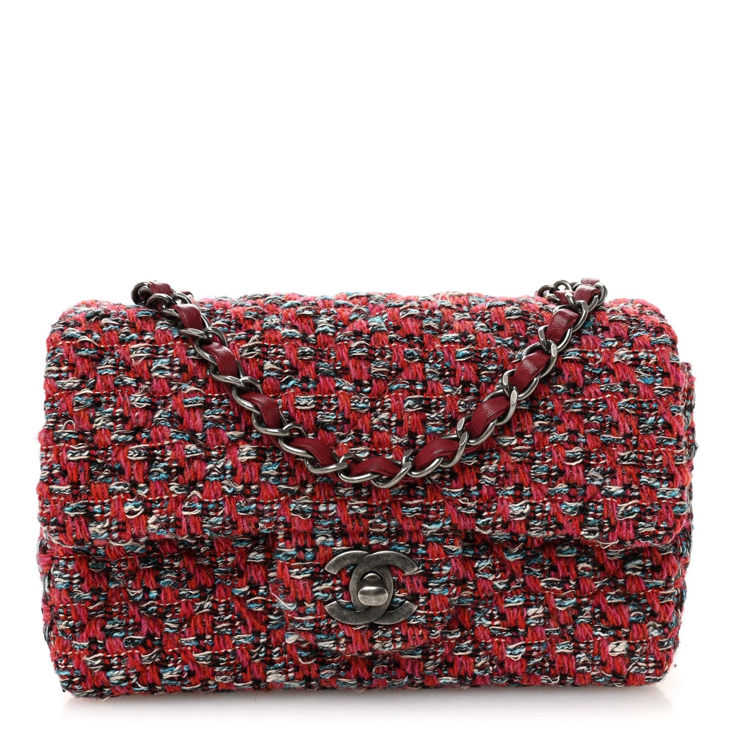 Tweed Quilted Mini Rectangular Flap Red Blue Ecru Black Pink