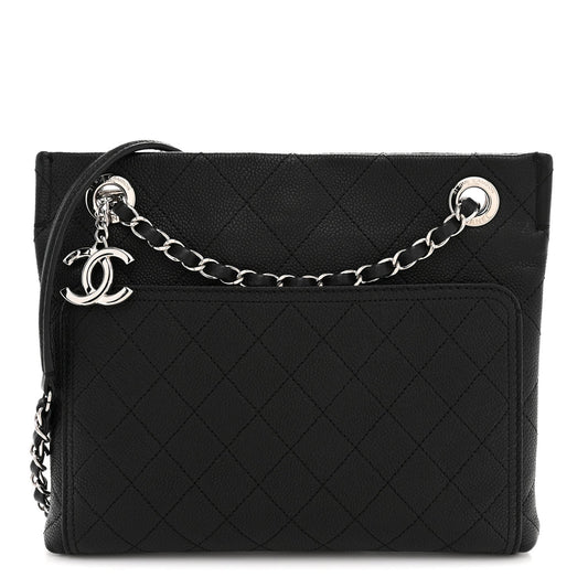 Caviar Stitched Small CC Pocket Shoulder Black