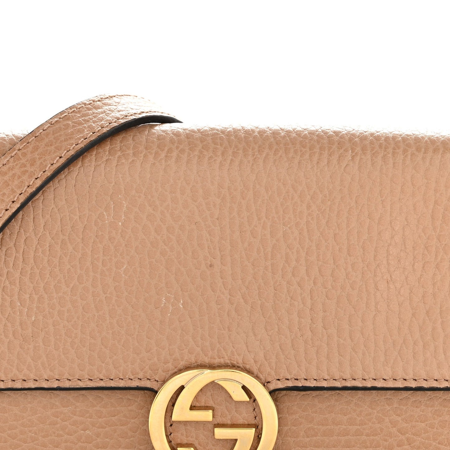 Dollar Calfskin Interlocking G Chain Wallet Camelia
