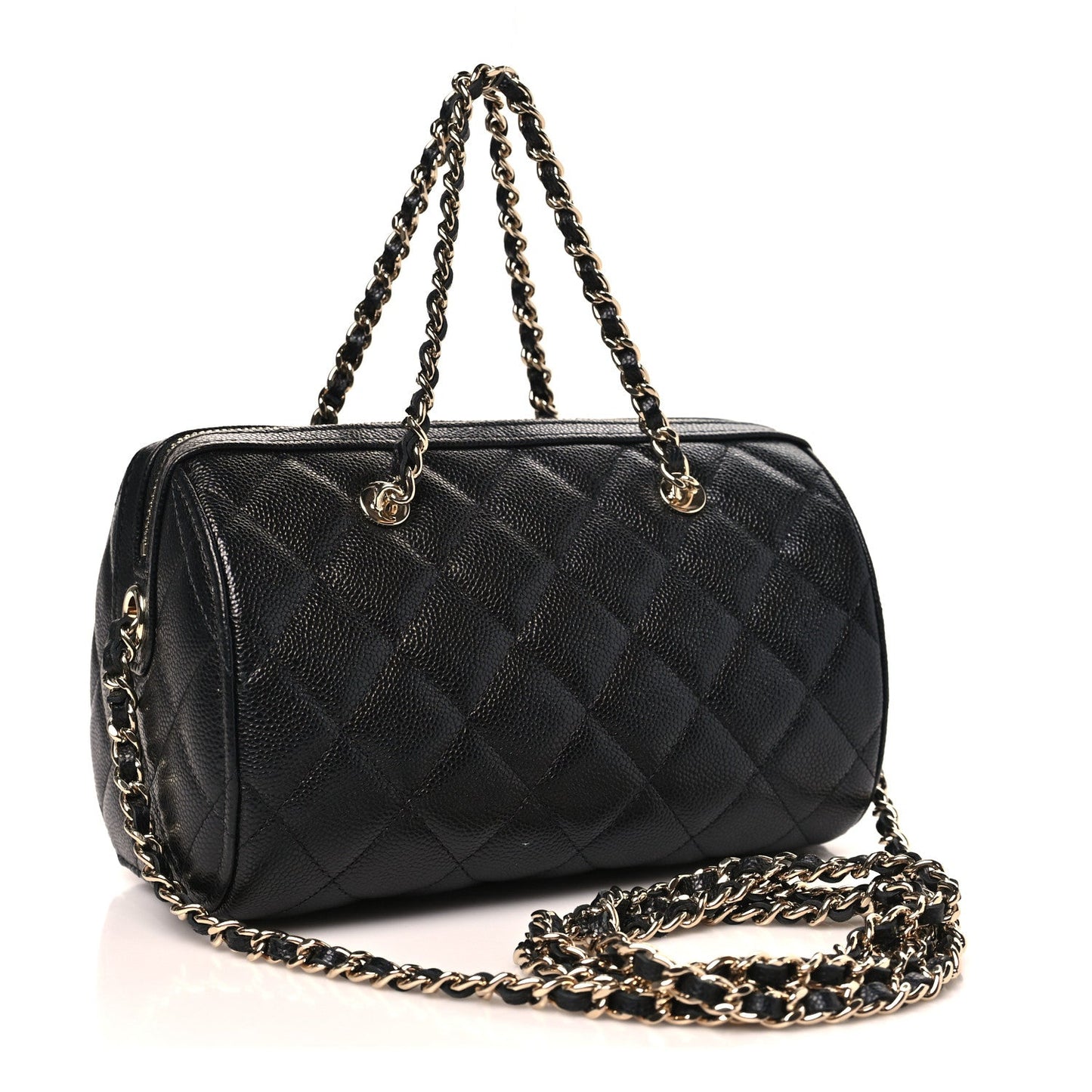 Caviar Quilted Barrel Clutch With Chain  Black