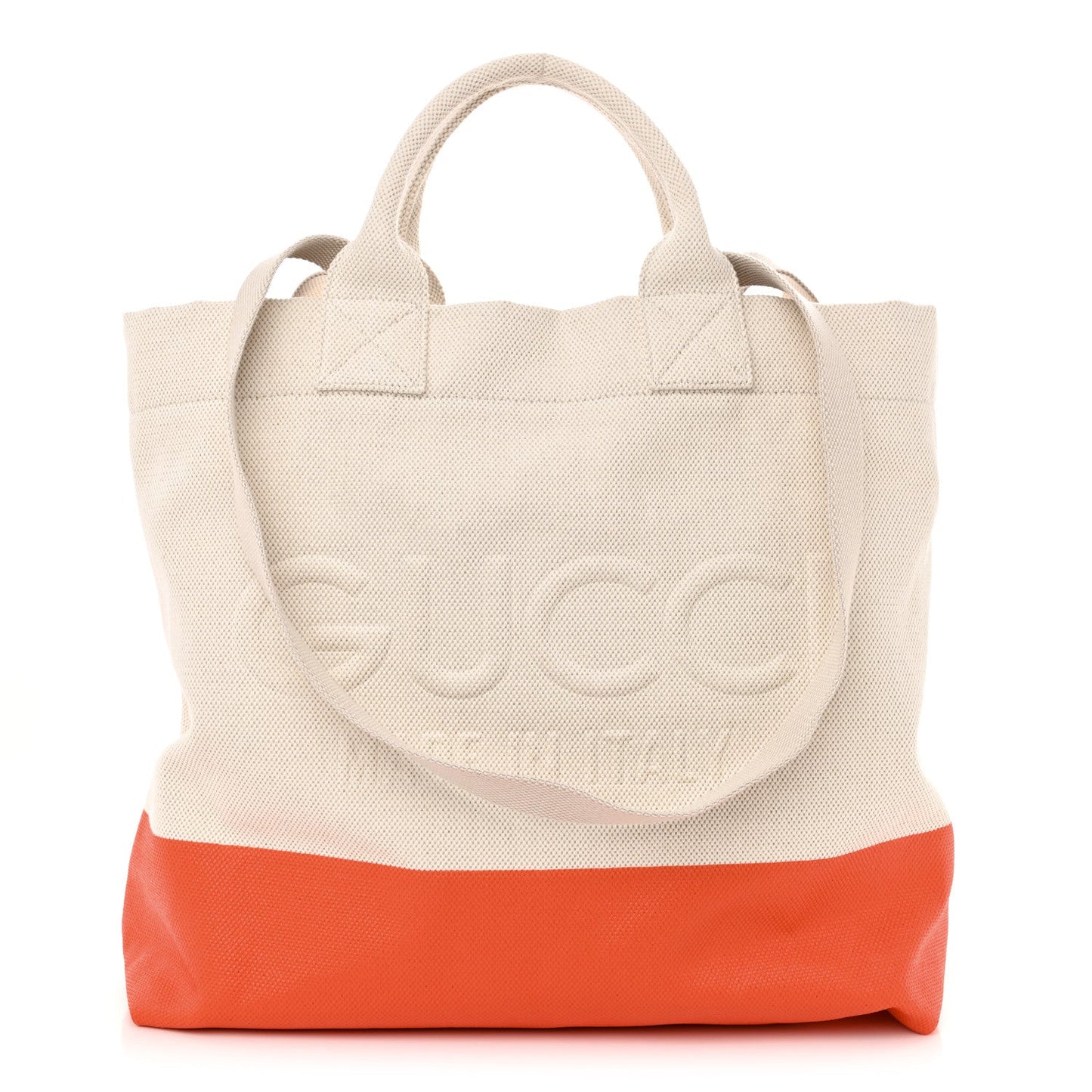 Canvas Logo Embossed Black Tote Natural Orange