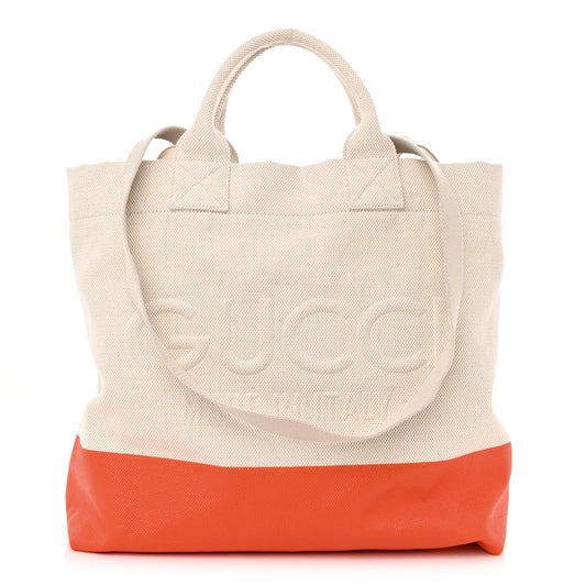 Canvas Logo Embossed Black Tote Natural Orange