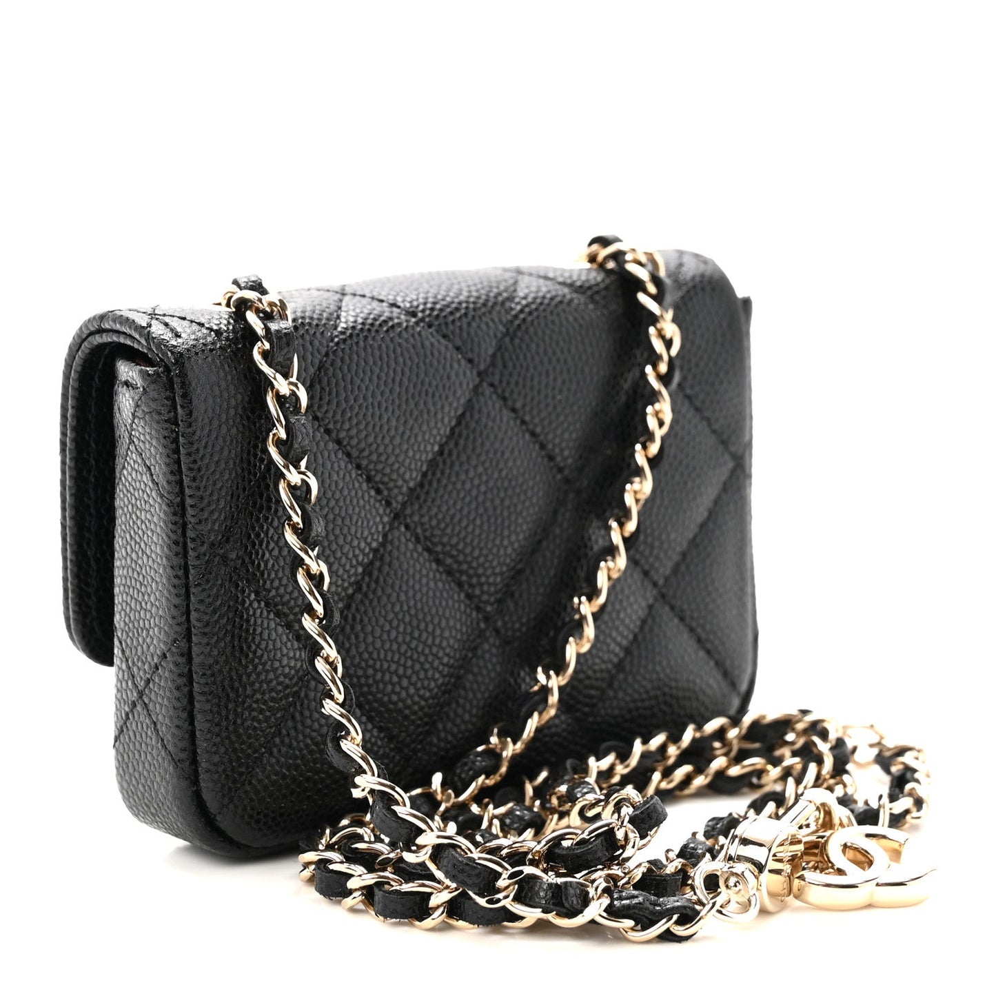 Caviar Quilted Mini Chain Belt Bag Black