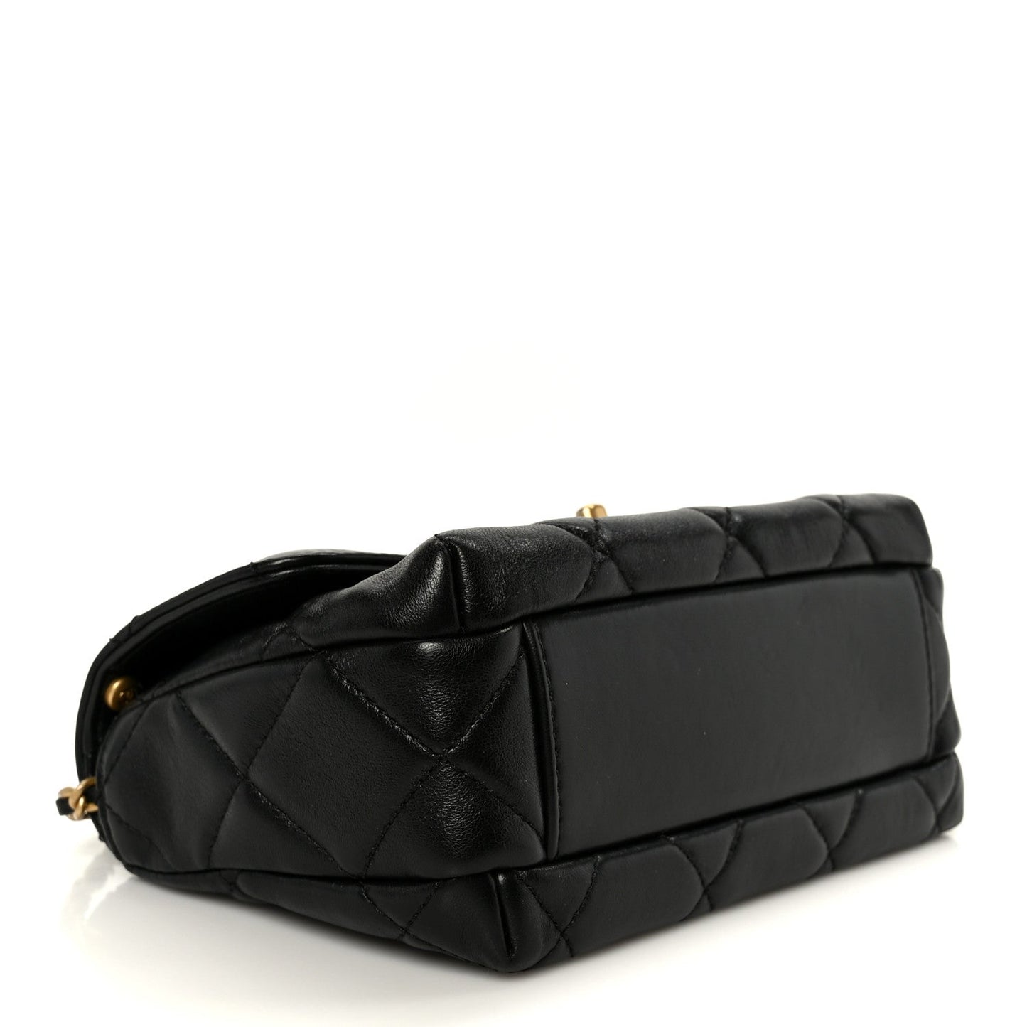 Shiny Lambskin Quilted Mini Pearl Logo Flap Black