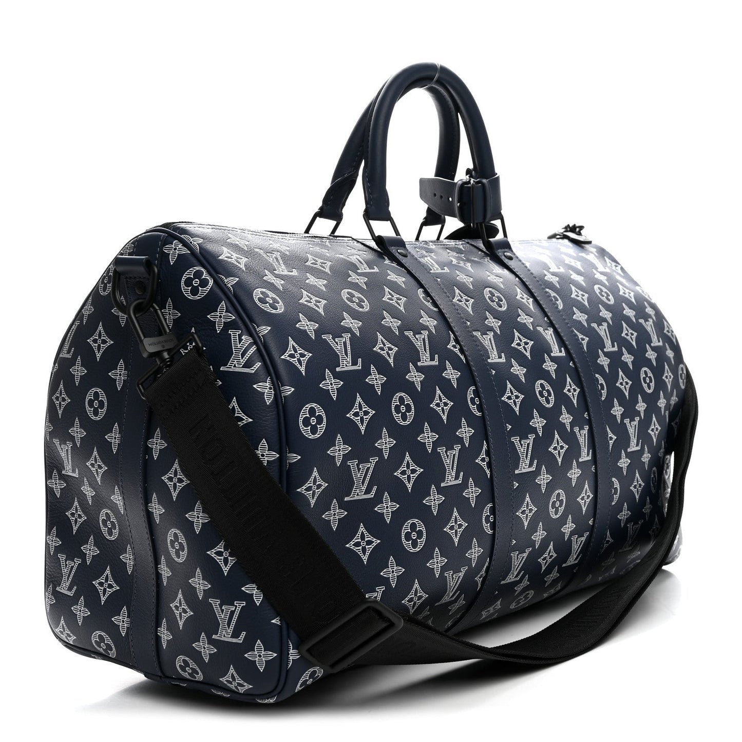 Calfskin Shadow Monogram Keepall Bandouliere 50 Ink Blue White