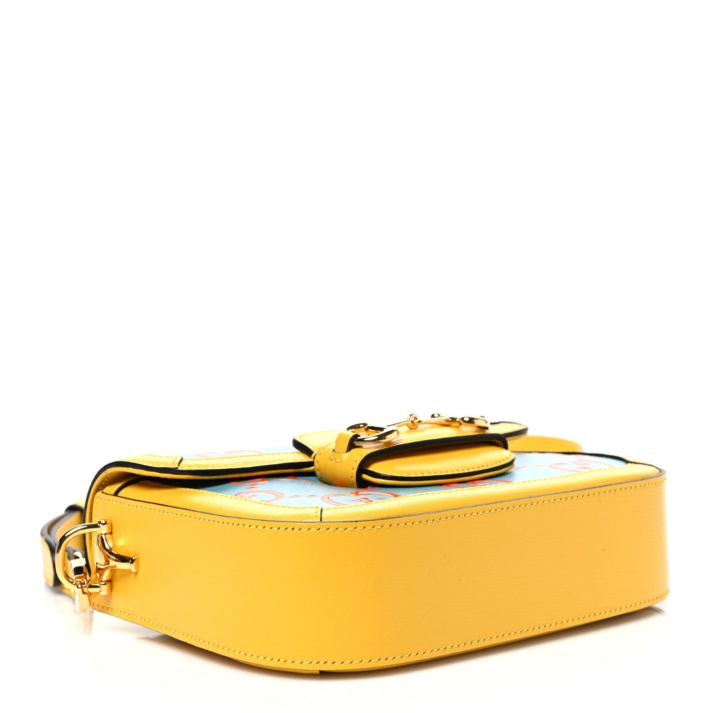 Azalea Calfskin GG Monogram Bi-Color Debossed Mini Horsebit 1955 Shoulder Bag Dusty Azure Stone Topaz Deep Orange