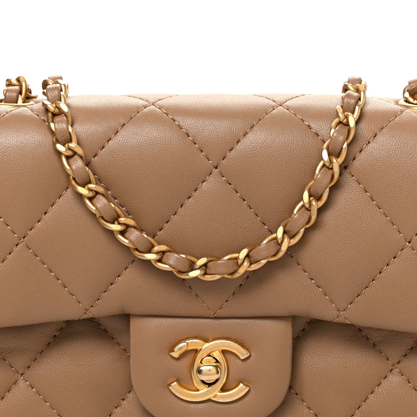 Lambskin Quilted Mini Heart Charms Flap Beige