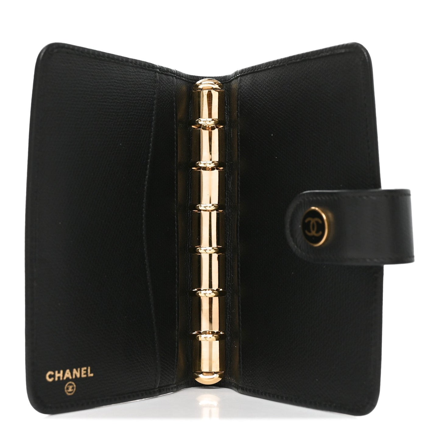 Grained Calfskin CC Button Pocket Agenda Cover Black
