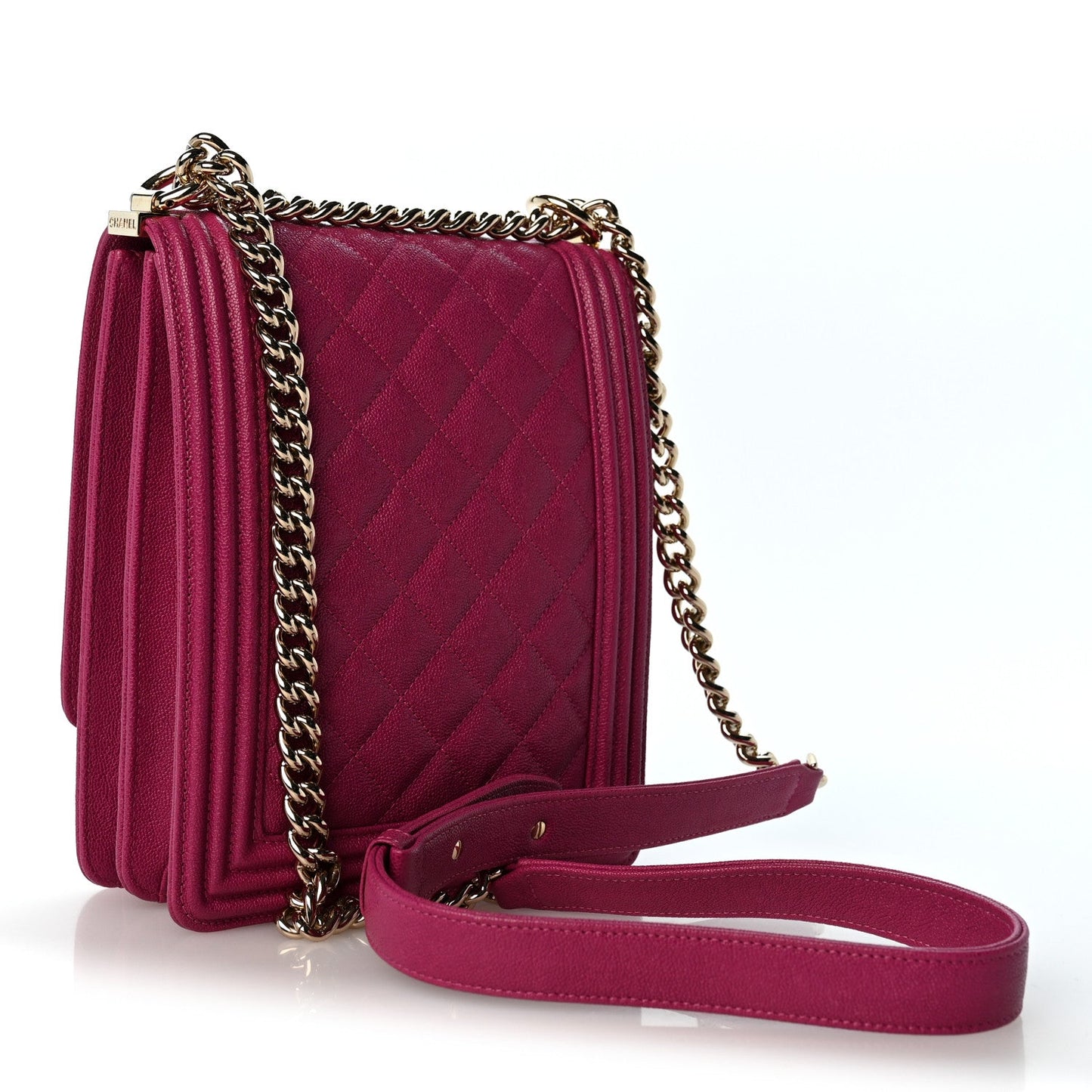 Caviar Quilted North South Boy Flap Fuchsia
