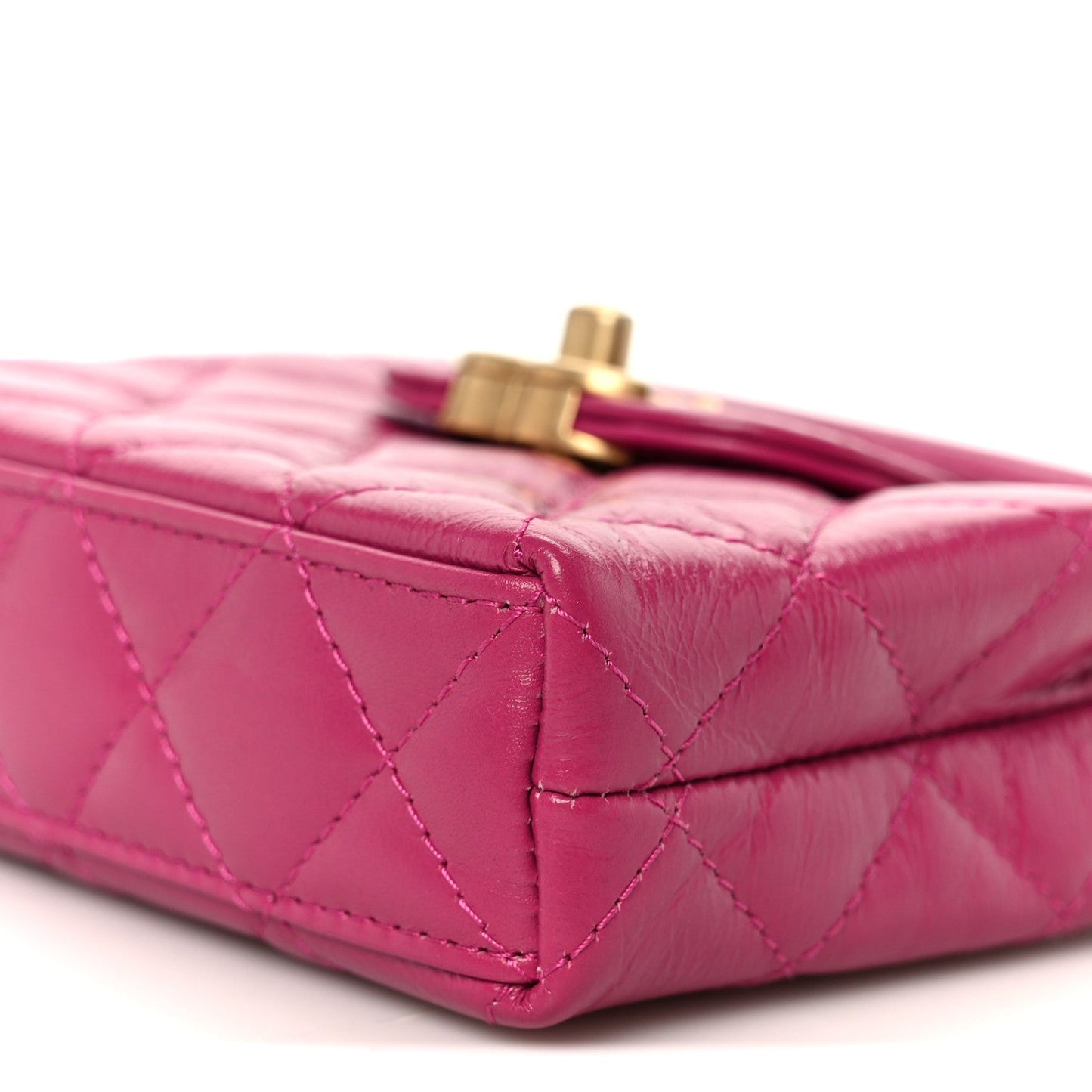 Shiny Aged Calfskin Quilted Mini Nano Kelly Shopper Dark Pink