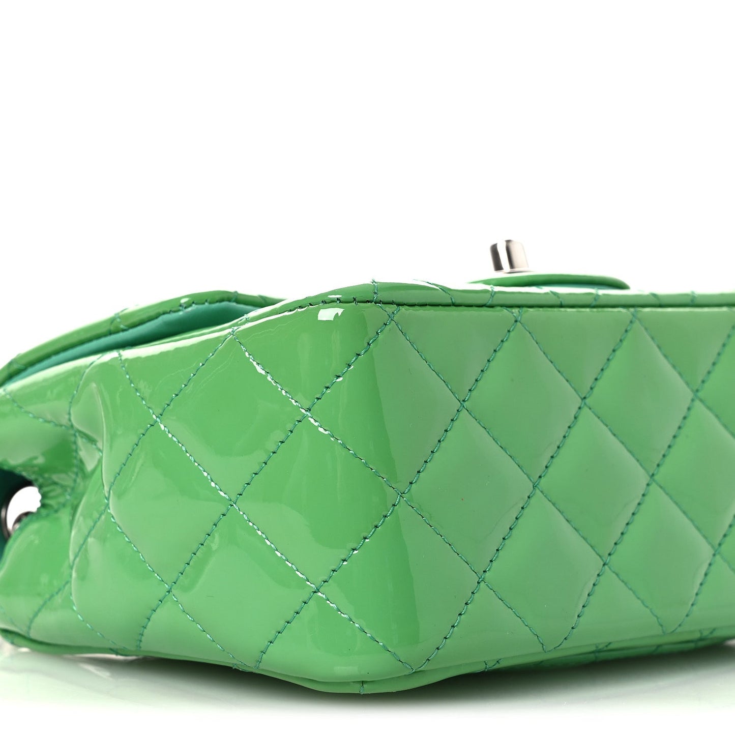 Patent Calfskin Quilted Mini Square Flap Green