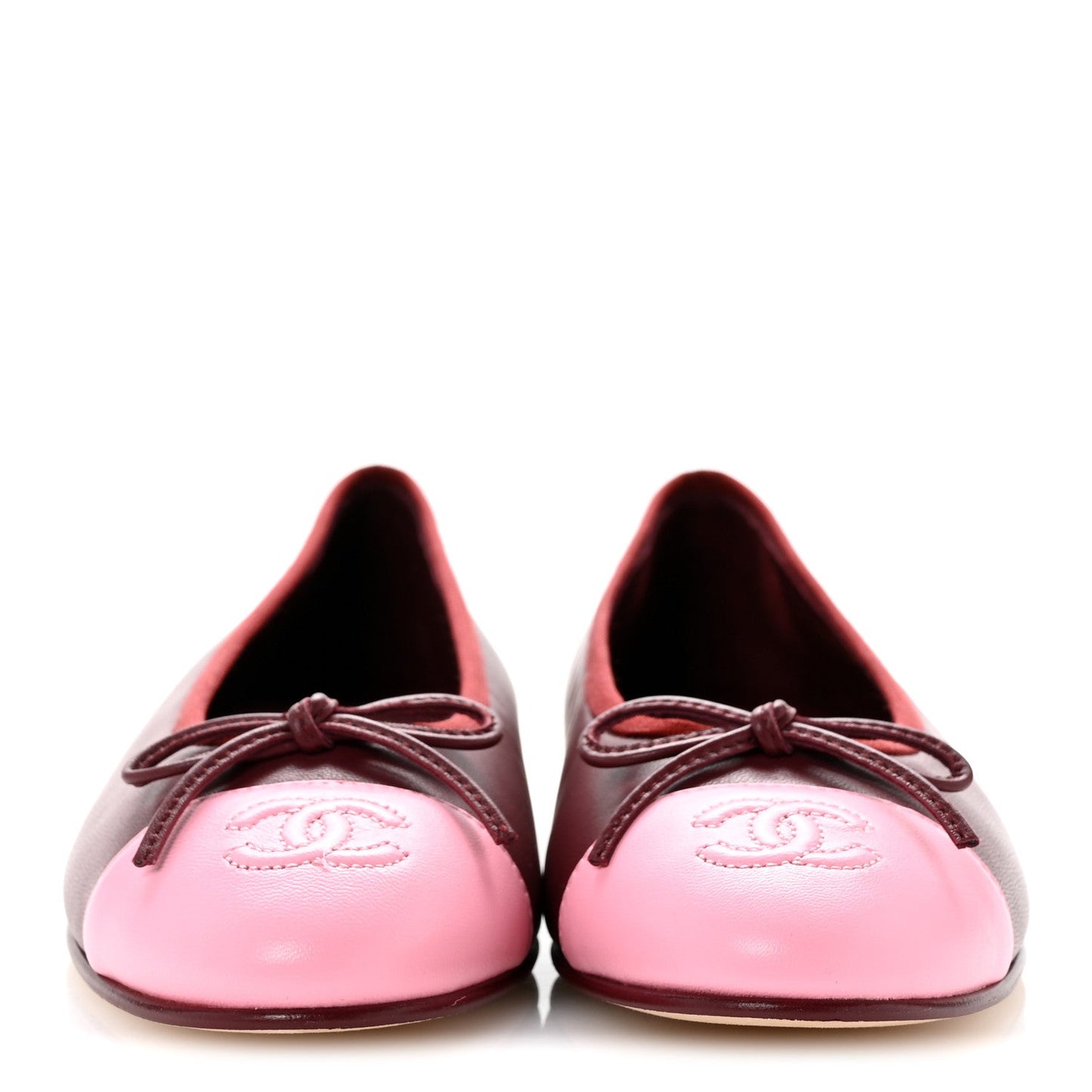 Lambskin Cap Toe CC Ballerina Flats 36 Burgundy Pink