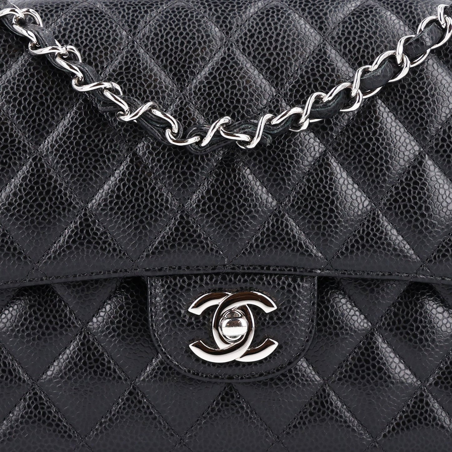 Caviar Quilted Medium Double Flap Black