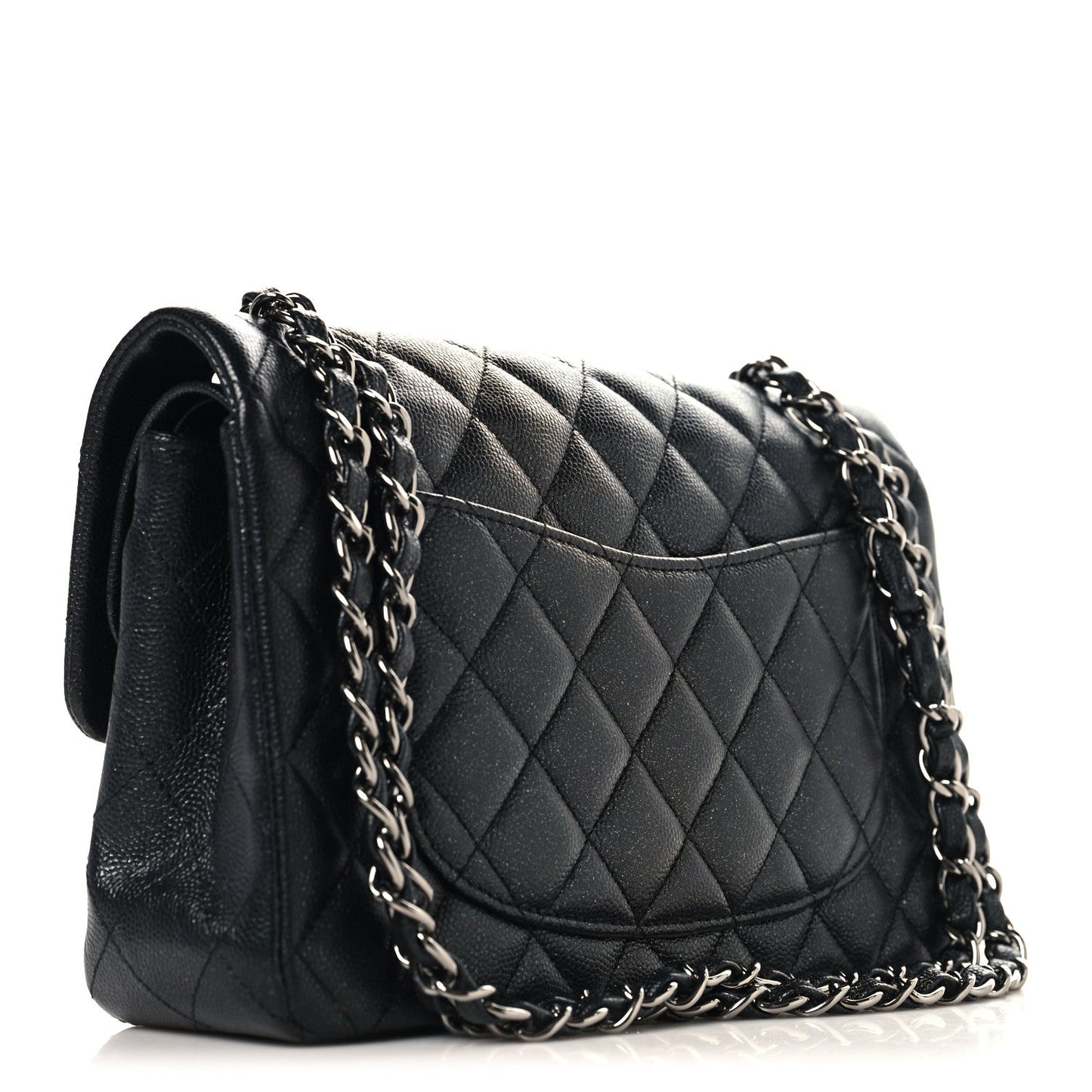 Iridescent Caviar Quilted Small Double Flap Black