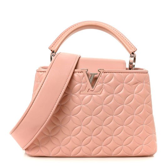 Lambskin Quilted Flower Capucines BB Pink