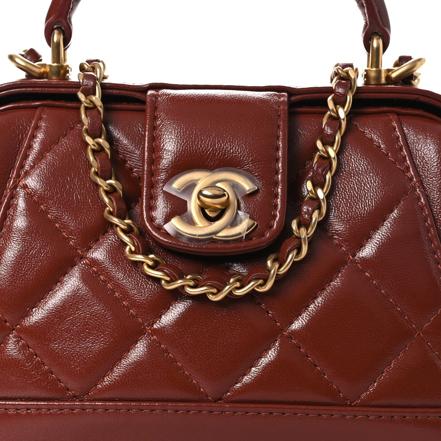 Shiny Lambskin Quilted Mini Cocodoc Top Handle Bag Brown