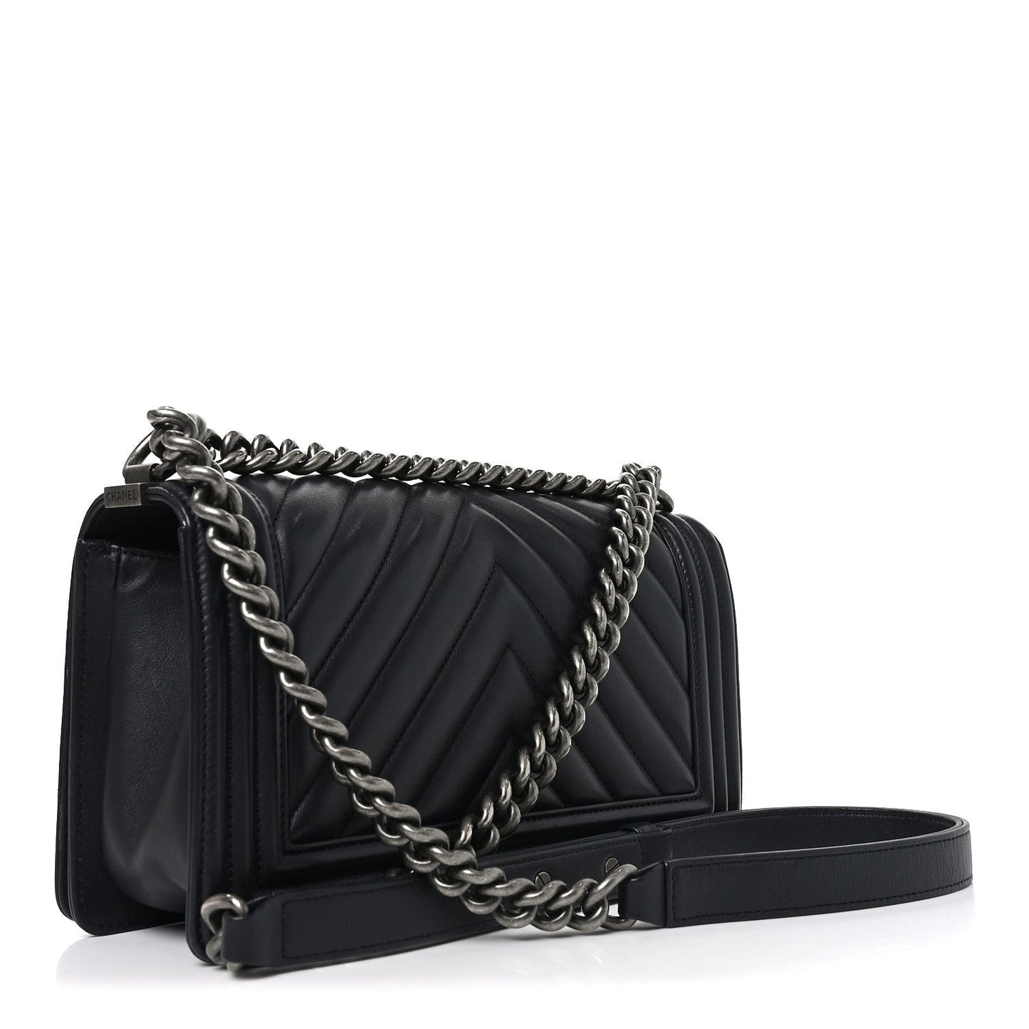 Lambskin Chevron Quilted Medium Boy Flap Black