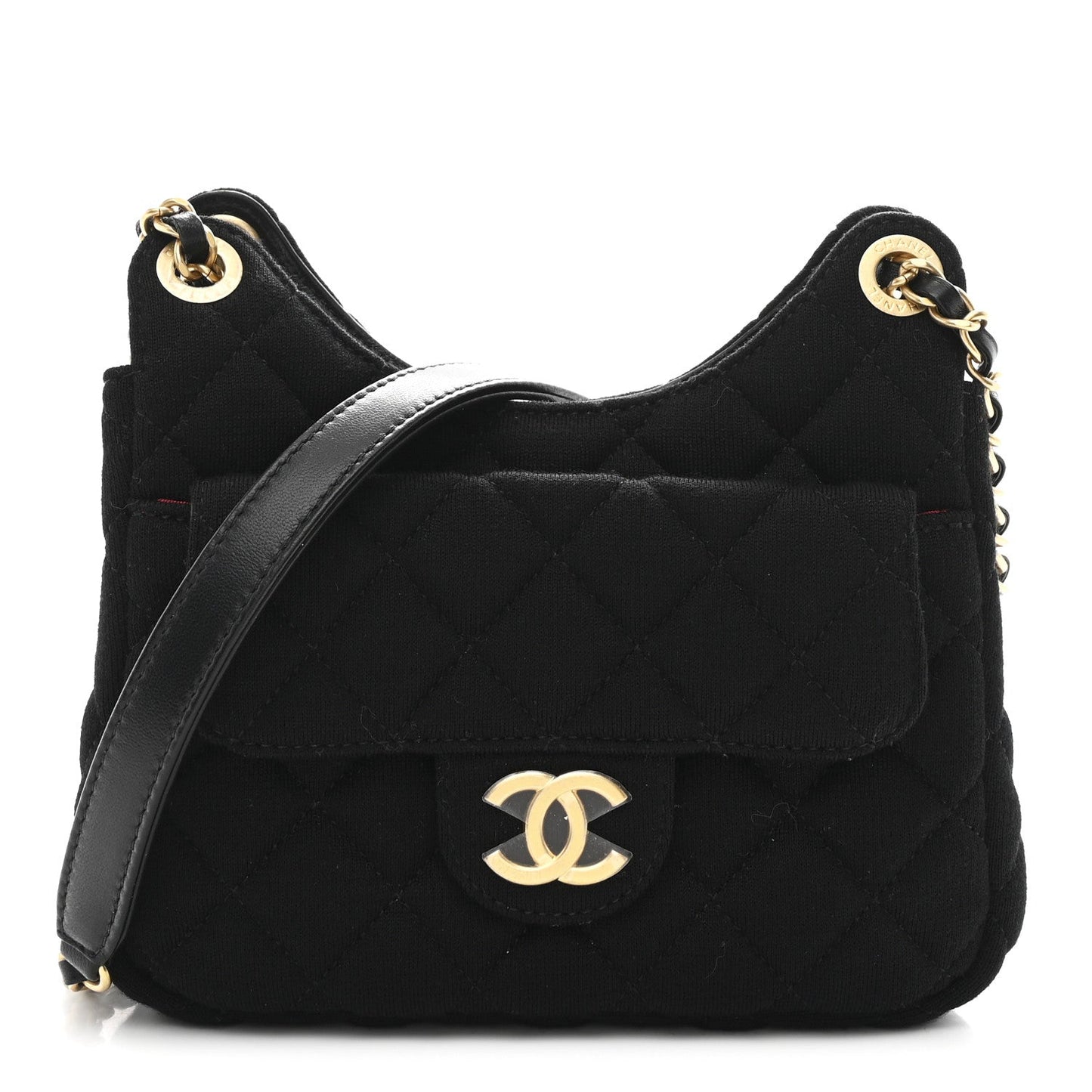 Jersey Quilted Small Wavy CC Hobo Black