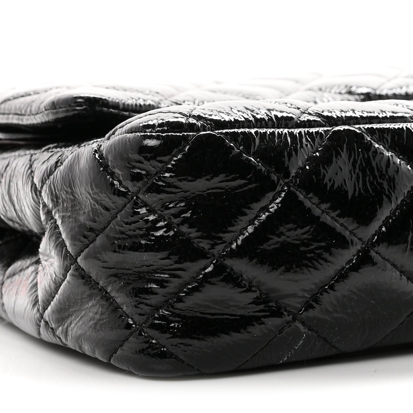 Crumpled Patent Quilted Medium Double Flap Black
