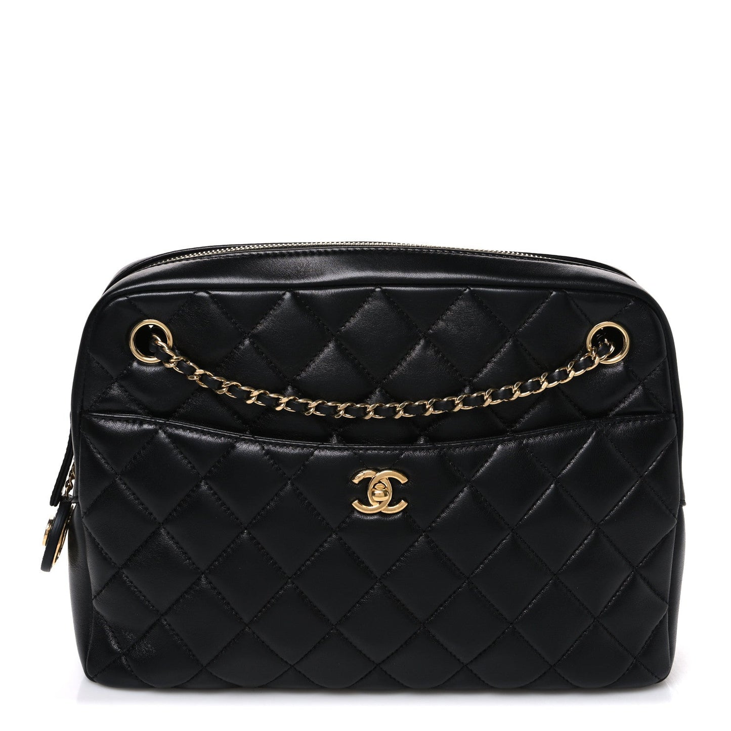 Lambskin Quilted Large Camera Case Black