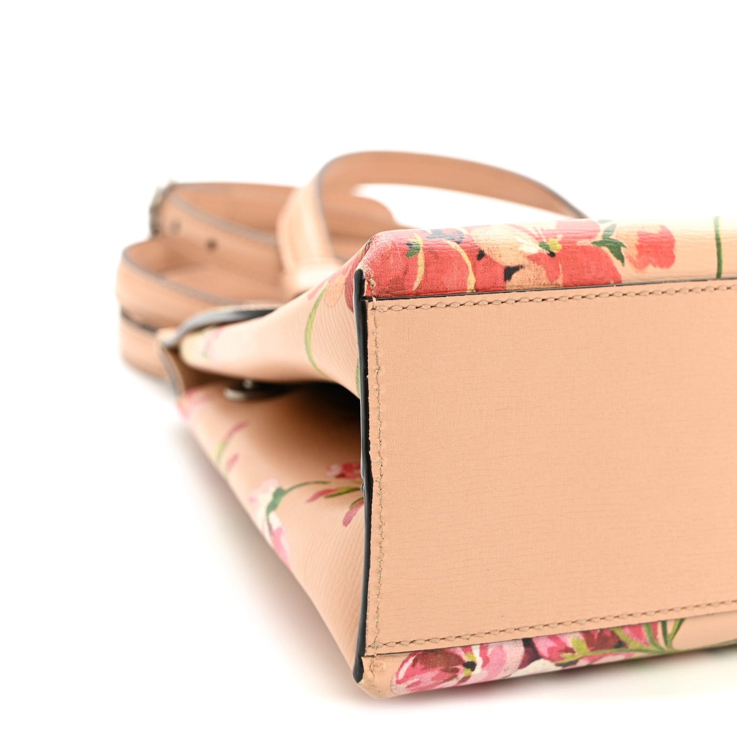 Shangai Calfskin Blooms Print Small Bamboo Daily Top Handle Bag Pink Apricot Multicolor