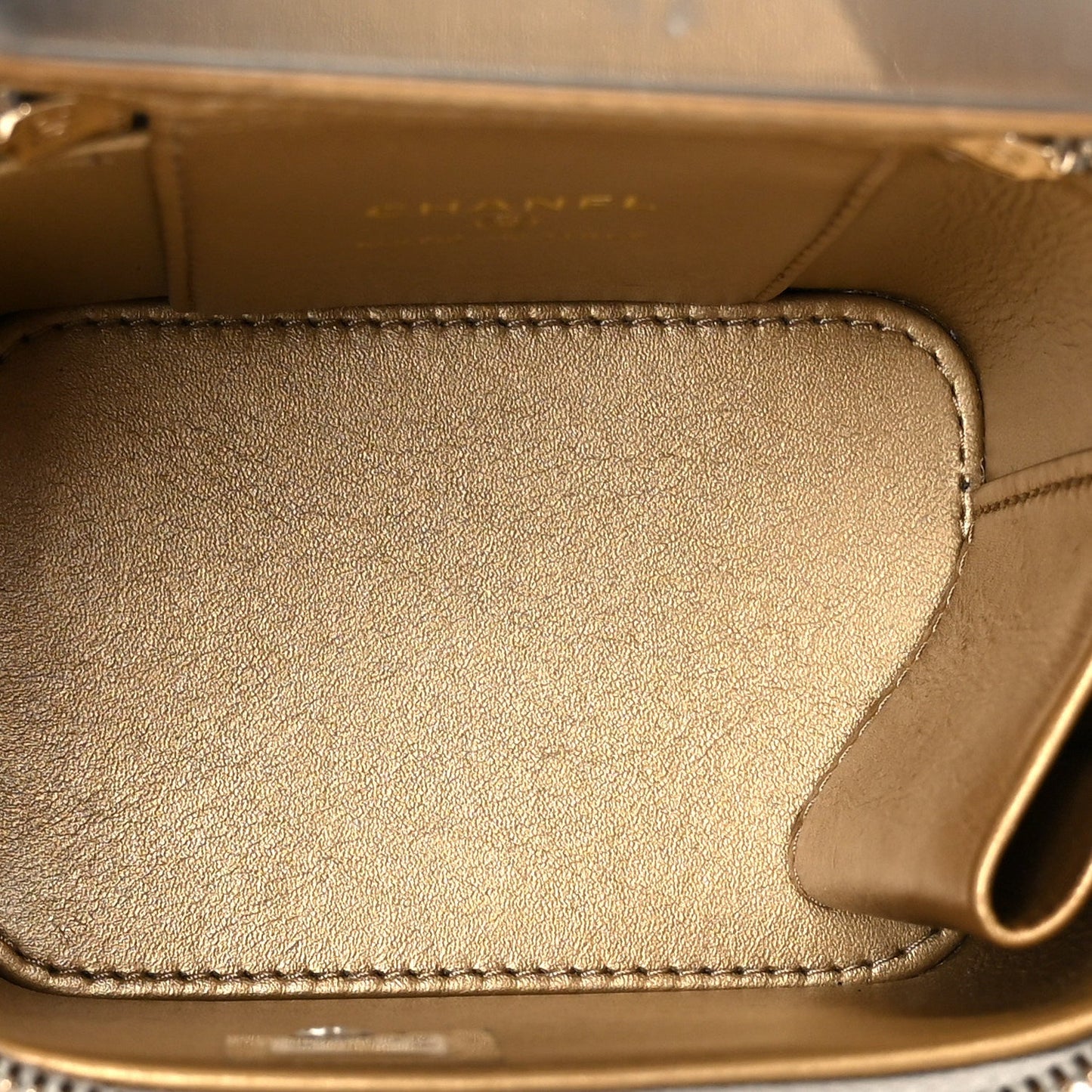 Lambskin Quilted Pearl Crush Mini Vanity Case With Chain Grey