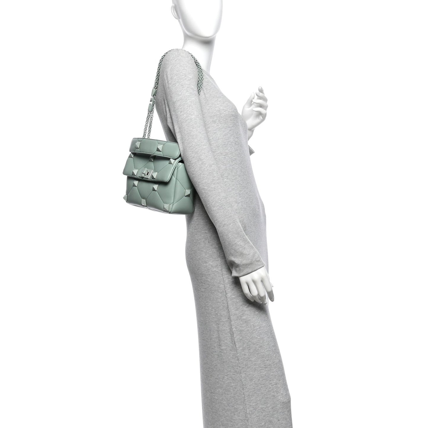 Nappa Enamel Monochrome Medium Roman Stud Shoulder Bag Morning Dew
