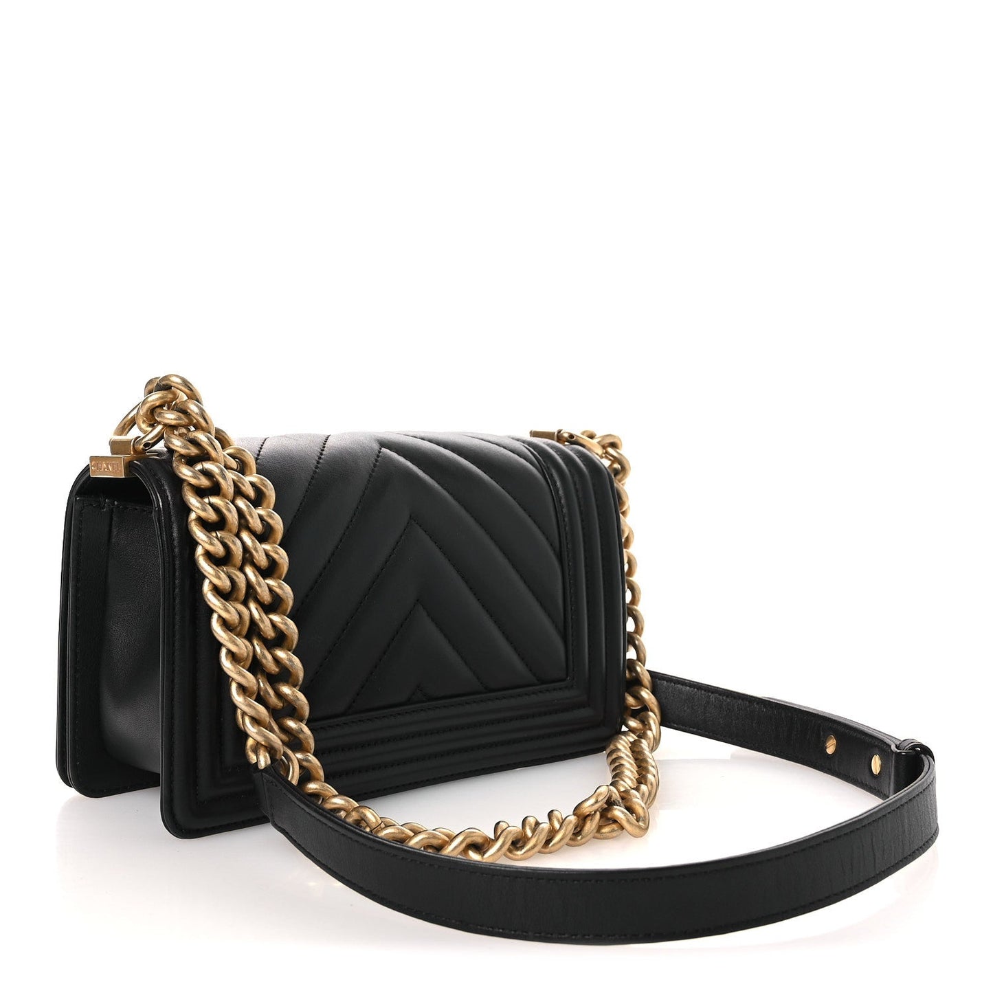 Calfskin Chevron Quilted Medium Boy Flap Black