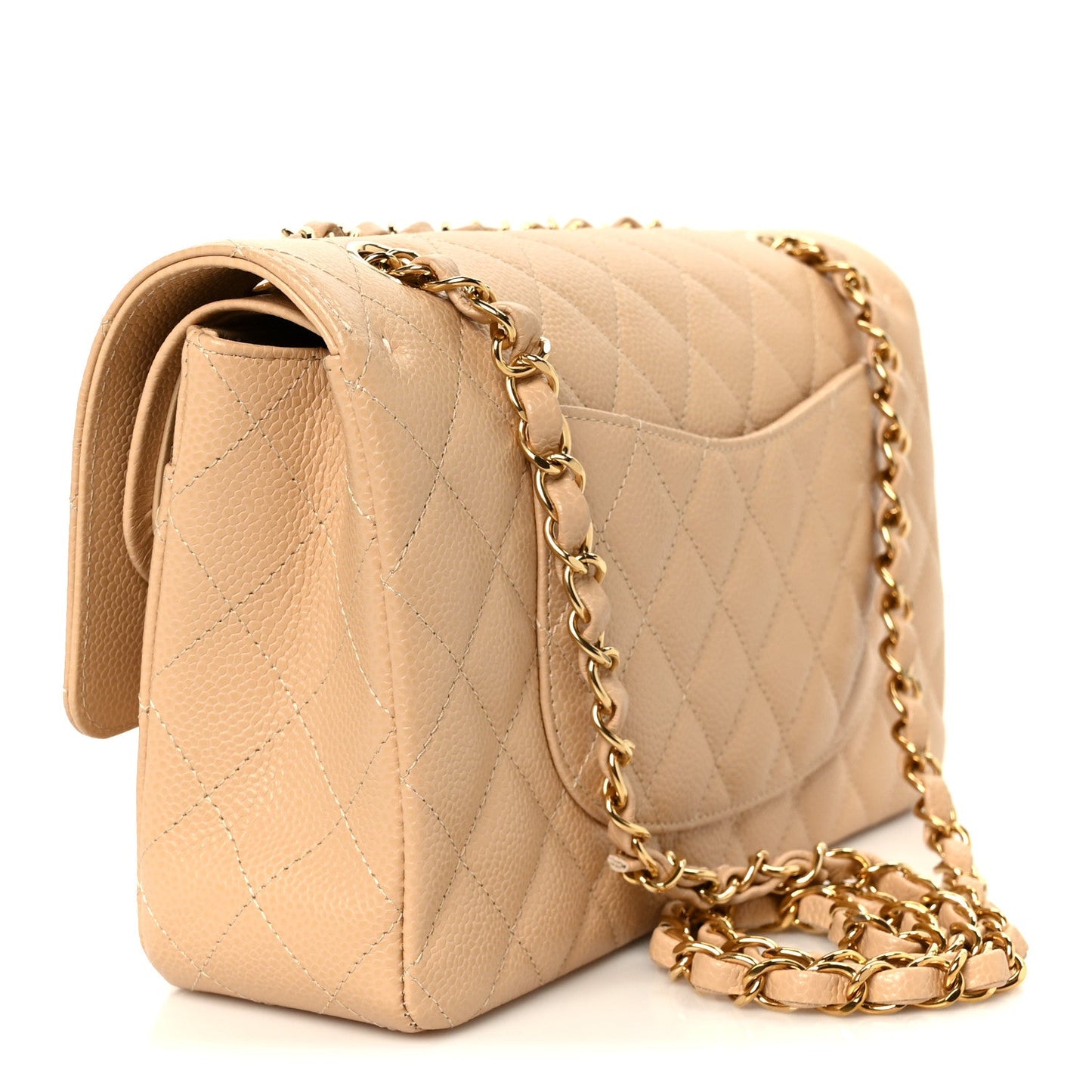 Caviar Quilted Medium Double Flap Beige