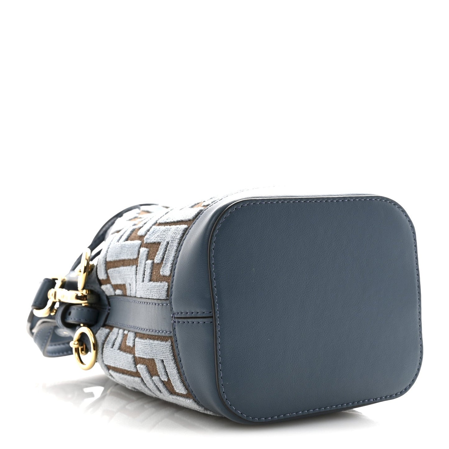 Vitello Grace Velluto FF Mini Mon Tresor Bucket Bag Dusty Blue Brown