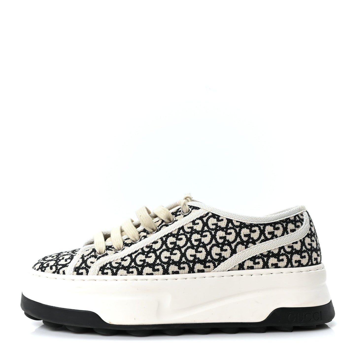 GG Monogram Jacquard Womens 1977 Tennis Platform 52mm Sneakers 36.5 Black Mystic White