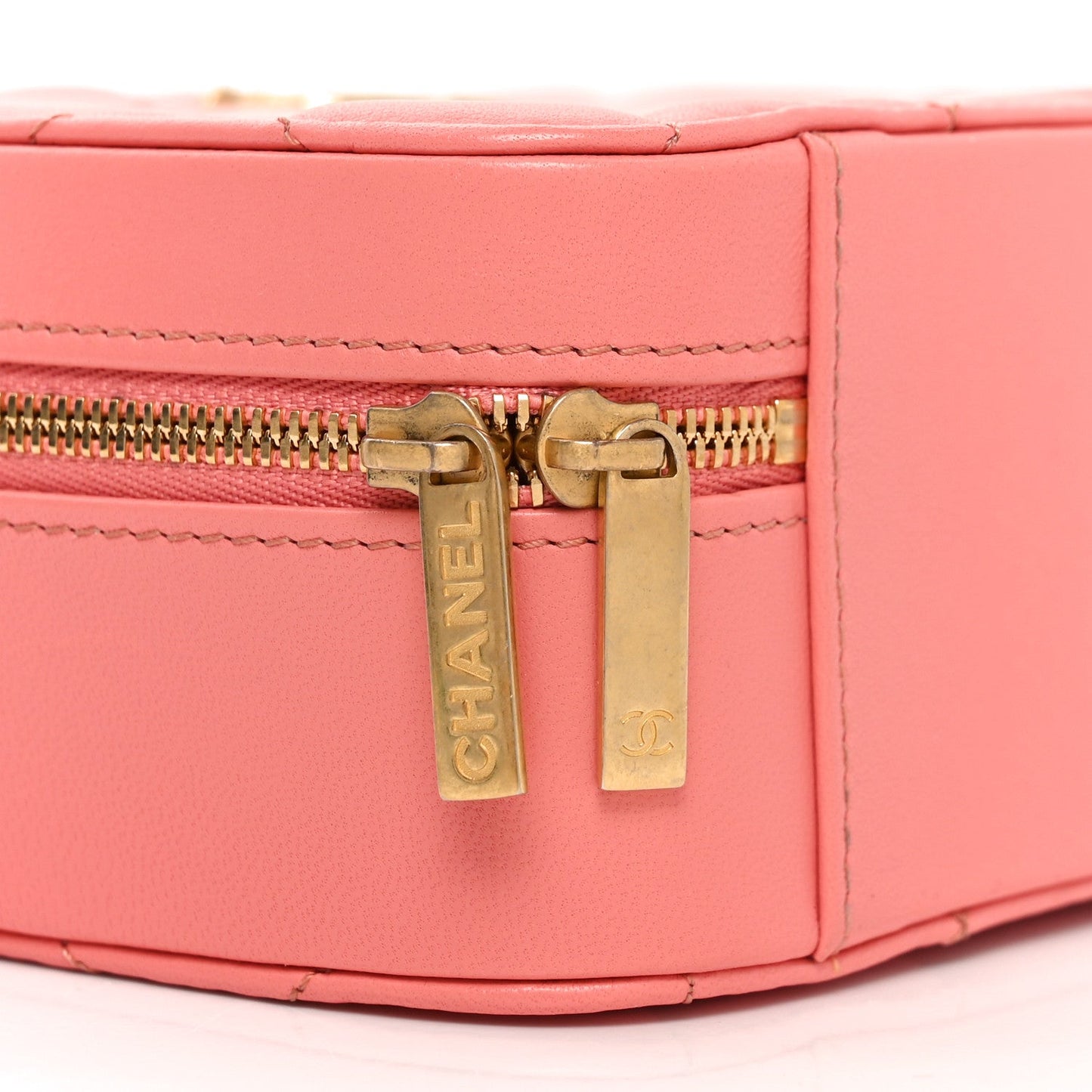 Lambskin Quilted Top Handle Small Vanity Case Pink