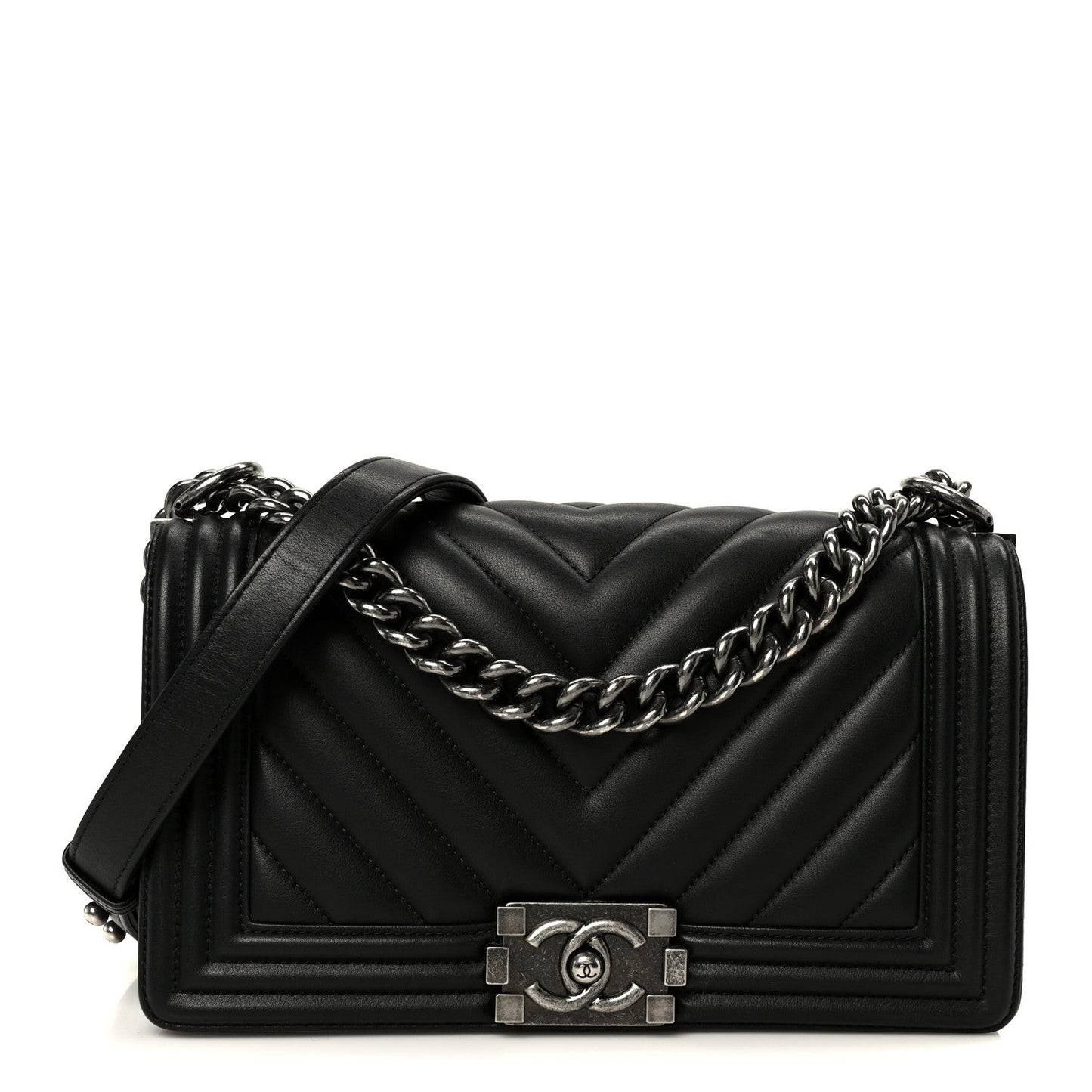 Lambskin Chevron Quilted Medium Boy Flap Black