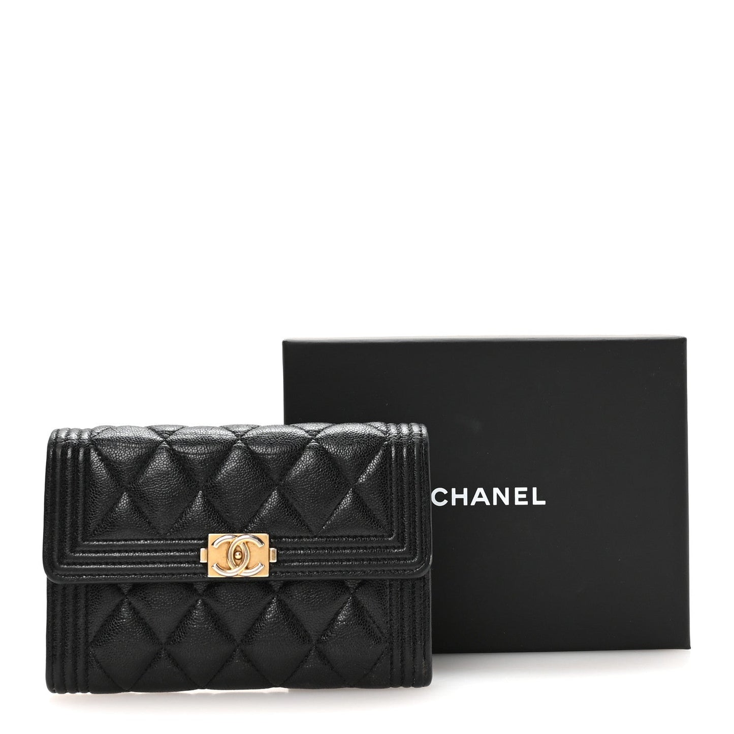 Caviar Quilted Medium Boy Flap Wallet Black