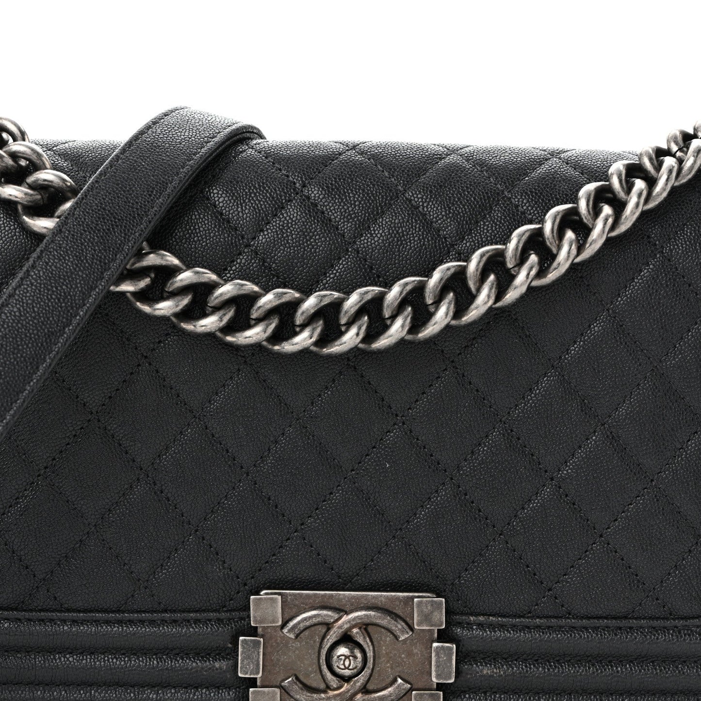 Caviar Quilted Medium Boy Flap Dark Grey