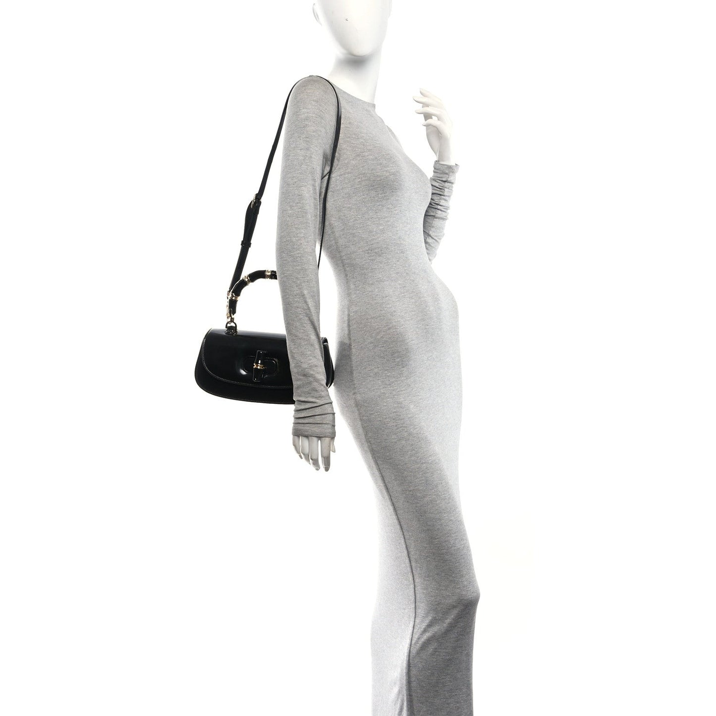 Shiny Polished Calfskin Medium Bamboo Diva Black