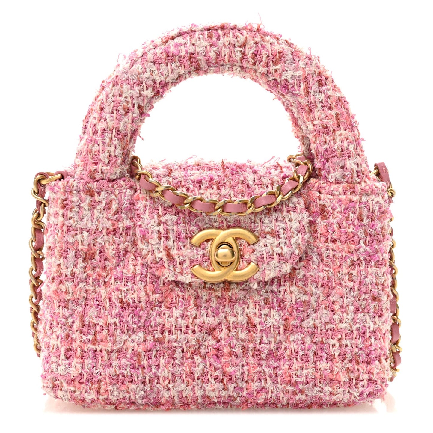 Tweed Quilted Mini Nano Kelly Shopper Pink