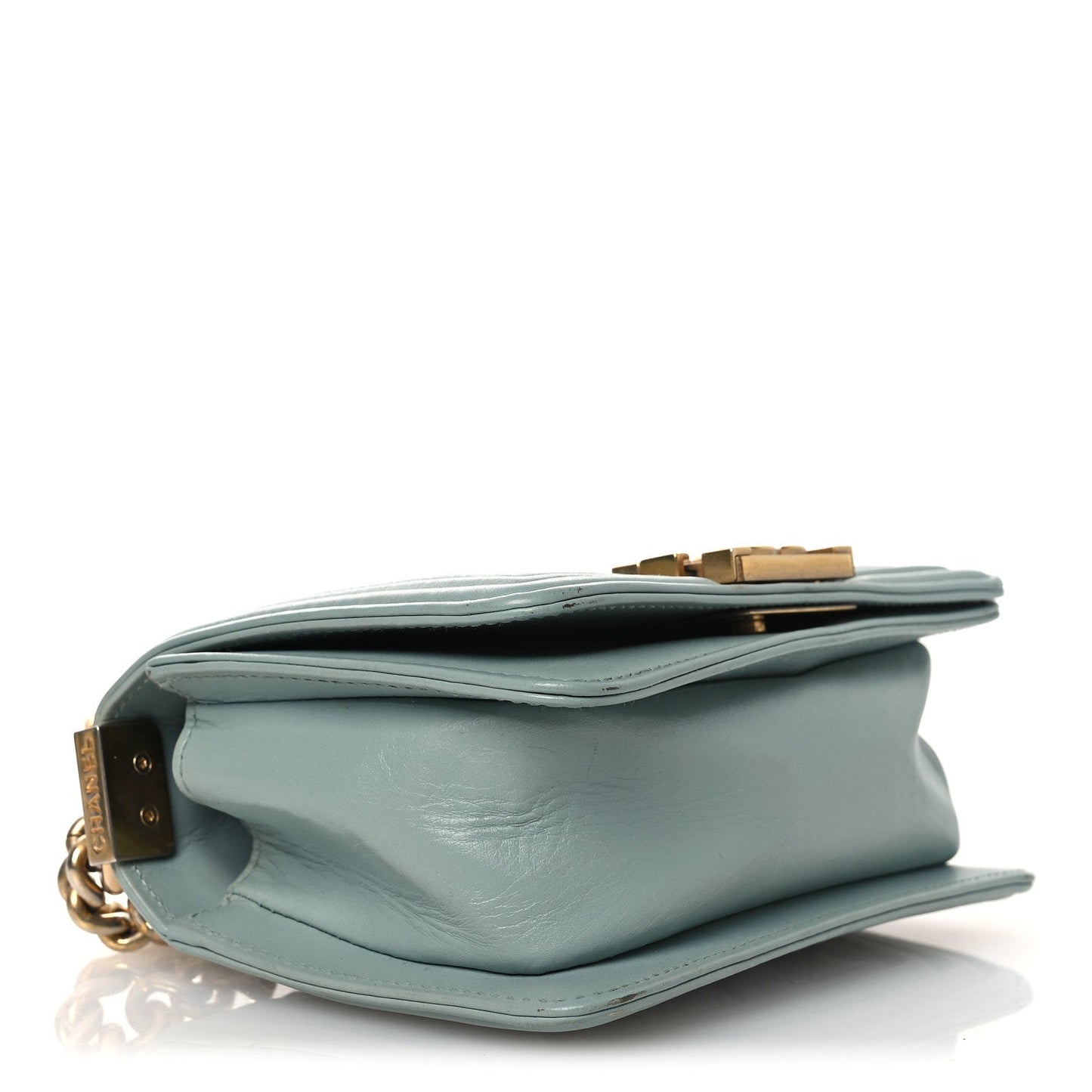 Lambskin Woven Mini Chateau Boy Flap Light Blue