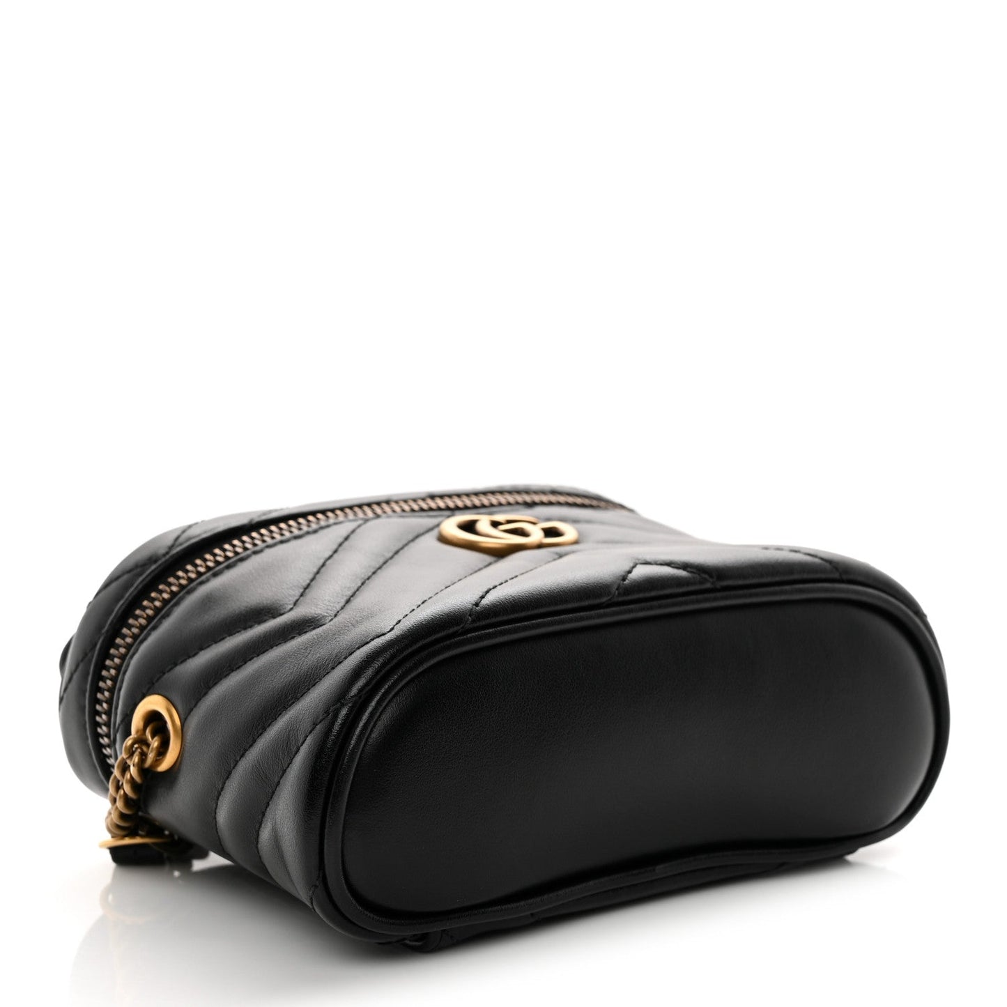 Calfskin Matelasse Chevron Mini GG Marmont Top Handle Bag Black