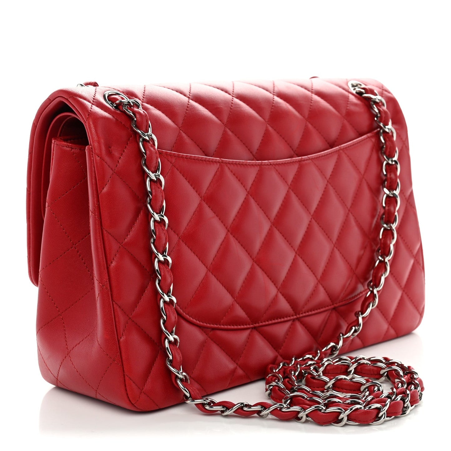 Lambskin Quilted Jumbo Double Flap Red