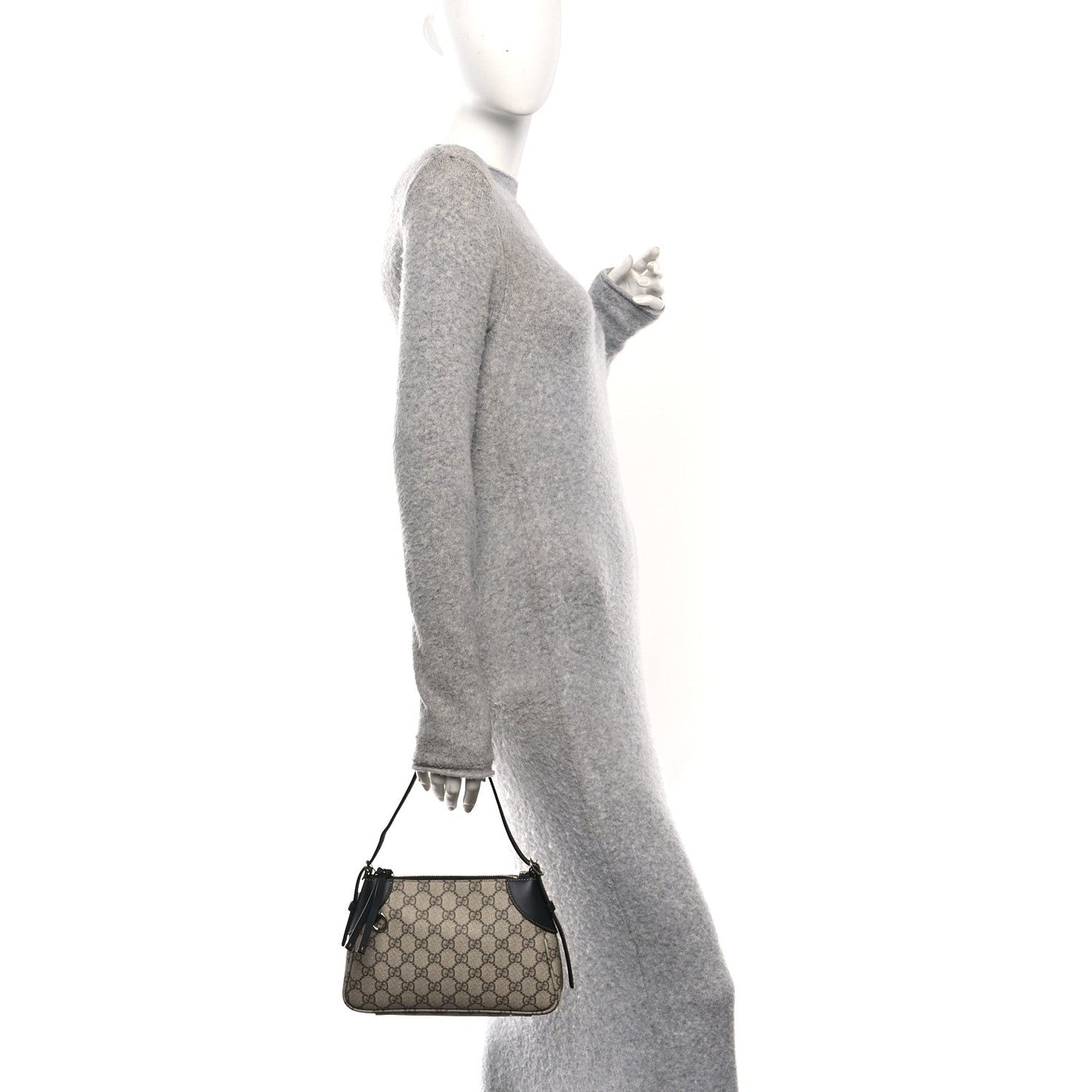 GG Supreme Monogram Textured Calfskin Small Emblem Shoulder Bag Beige Black