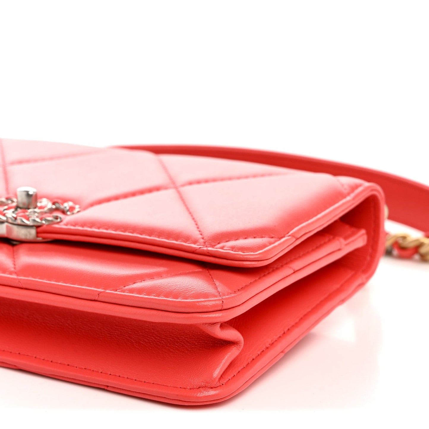 Lambskin Quilted Chanel 19 Wallet On Chain WOC Coral