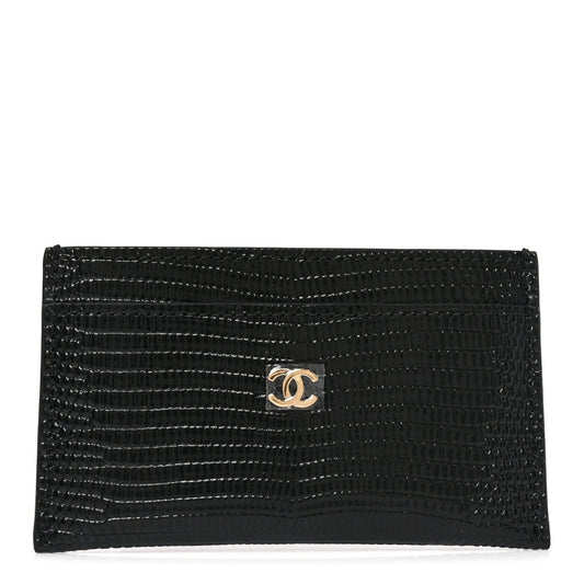 Calfskin Lizard Embossed Card Holder Black