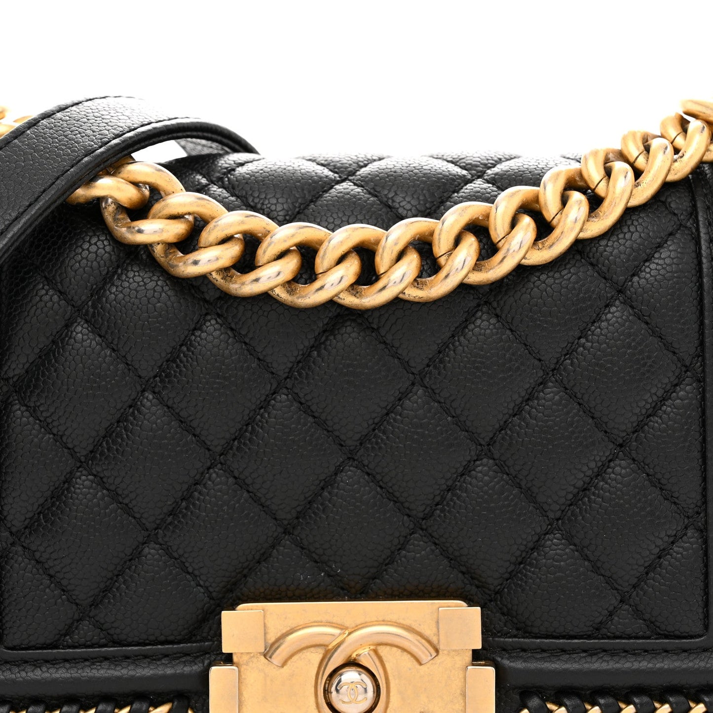 Caviar Quilted Small Chain Around Boy Flap Black