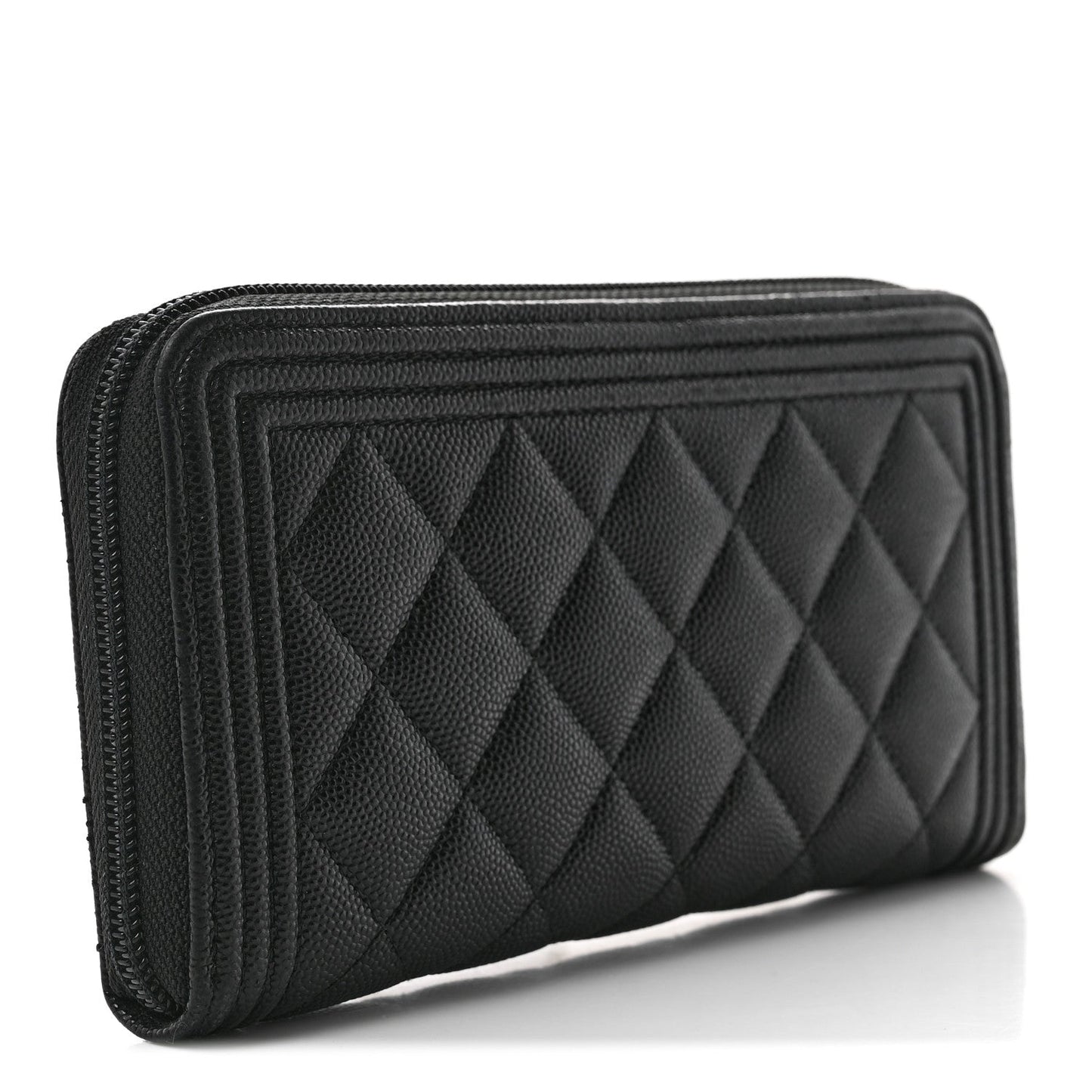 Caviar Quilted Boy Long Zip Around Wallet Black