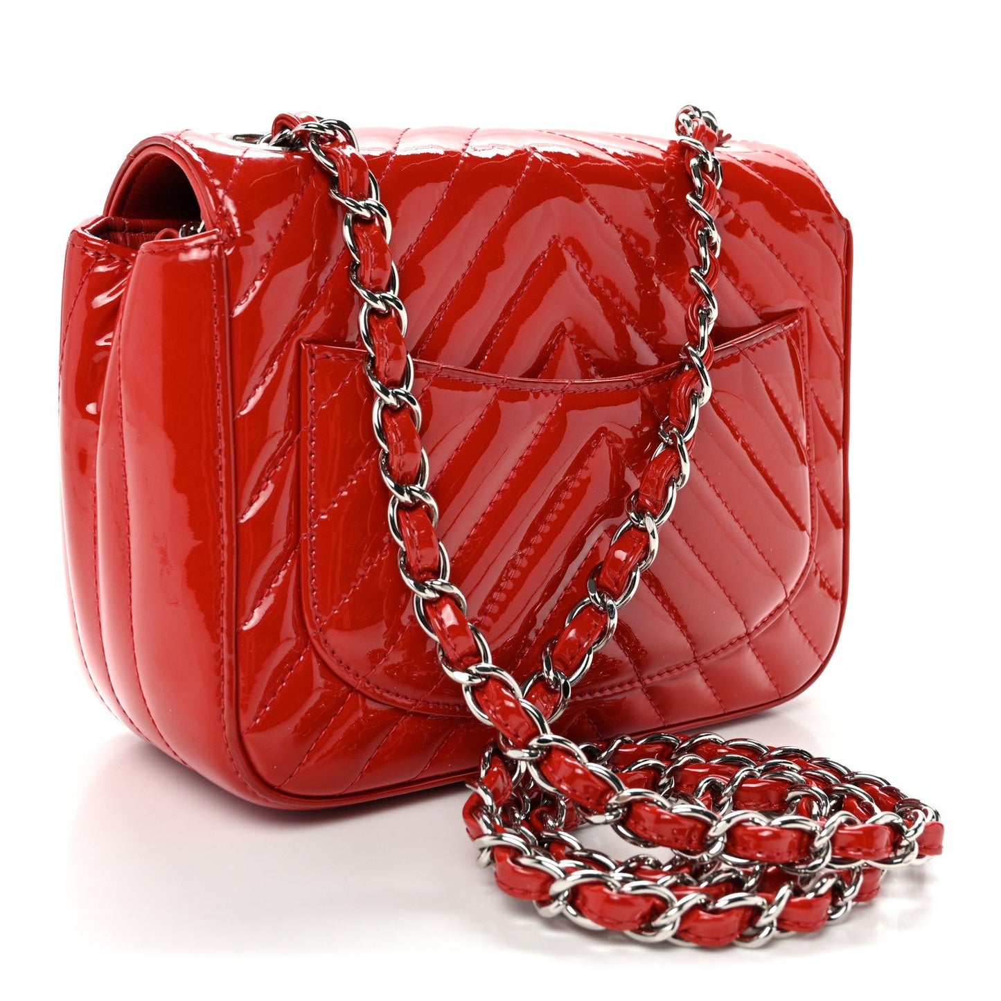 Patent Chevron Quilted Mini Square Flap Red