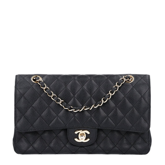 Caviar Quilted Medium Double Flap Black