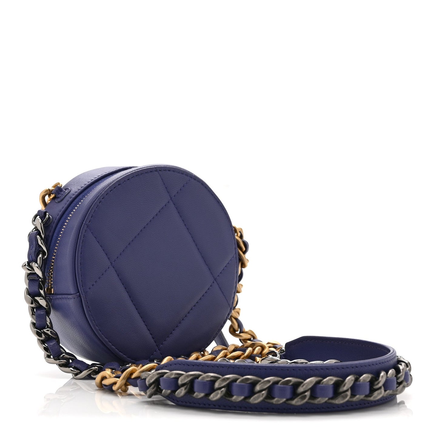 Lambskin Quilted Chanel 19 Round Clutch With Chain Purple